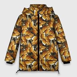 Куртка зимняя женская Объемные желтые листья, цвет: 3D-черный