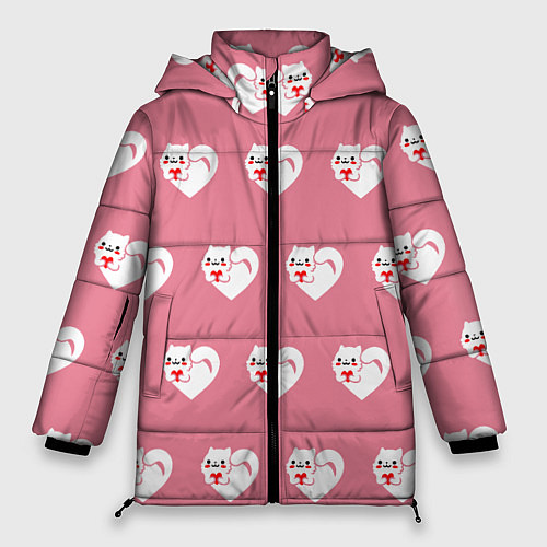 Женская зимняя куртка Орнамент сердце кот / 3D-Черный – фото 1