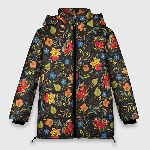 Женская зимняя куртка Хохломские цветочки / 3D-Черный – фото 1