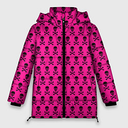 Женская зимняя куртка Розовый фон с черепами паттерн