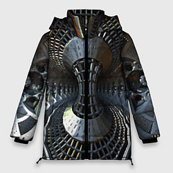 Куртка зимняя женская Механистический индустриальный паттерн Броня Mecha, цвет: 3D-черный