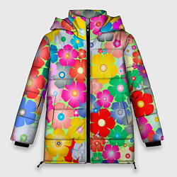Куртка зимняя женская Цветочки фон, цвет: 3D-красный