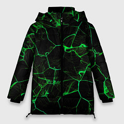 Куртка зимняя женская Абстракция - Черно-зеленый фон - дым, цвет: 3D-красный