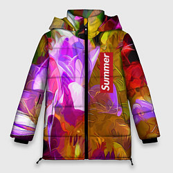 Куртка зимняя женская Красочный цветочный узор Лето Colorful Floral Patt, цвет: 3D-светло-серый