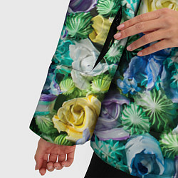 Куртка зимняя женская Акриловые Цветы - Паттерн, цвет: 3D-черный — фото 2