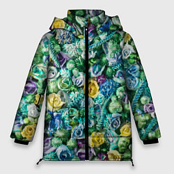 Куртка зимняя женская Акриловые Цветы - Паттерн, цвет: 3D-черный