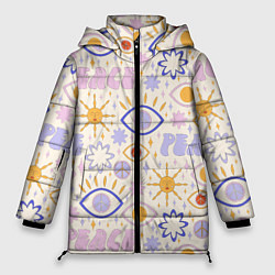 Куртка зимняя женская ХИППИ ПАТТЕРН В СТИЛЕ 70х, цвет: 3D-светло-серый