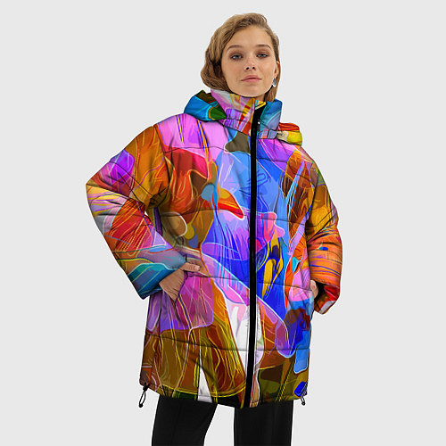 Женская зимняя куртка Красочный цветочный паттерн Лето Colorful floral p / 3D-Светло-серый – фото 3