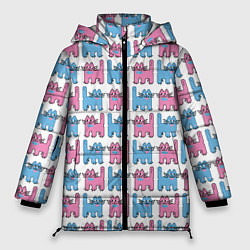 Женская зимняя куртка Пиксельные коты: розовый и голубой, паттерн