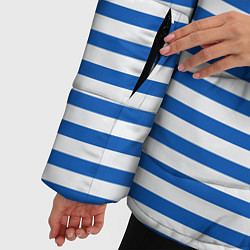 Куртка зимняя женская Морская тельняшка - бело-синие полосы и якорь, цвет: 3D-черный — фото 2