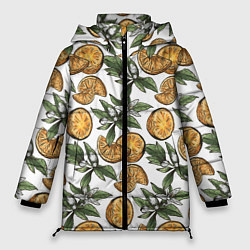 Куртка зимняя женская Узор из тропических апельсинов, цвет: 3D-светло-серый