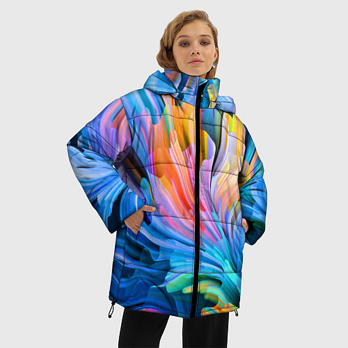 Женская зимняя куртка Красочный абстрактный паттерн Лето Colorful Abstra / 3D-Светло-серый – фото 3