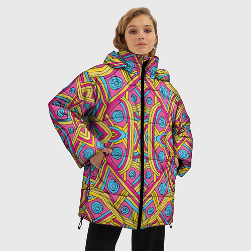 Женская зимняя куртка Разноцветный и яркий узор в дудл стиле / 3D-Светло-серый – фото 3