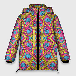 Женская зимняя куртка Разноцветный и яркий узор в дудл стиле