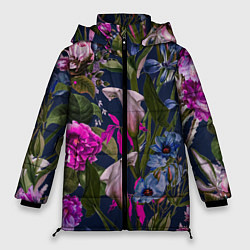 Куртка зимняя женская Цветы Таинственные, цвет: 3D-светло-серый