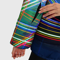 Куртка зимняя женская Разноцветные неоновые линии Абстракция Multicolore, цвет: 3D-красный — фото 2