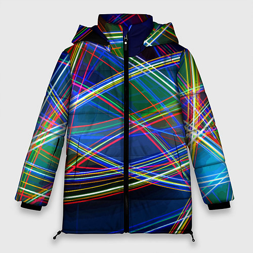 Женская зимняя куртка Разноцветные неоновые линии Абстракция Multicolore / 3D-Красный – фото 1