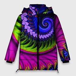 Куртка зимняя женская Разноцветная неоновая спираль Абстракция Multicolo, цвет: 3D-светло-серый