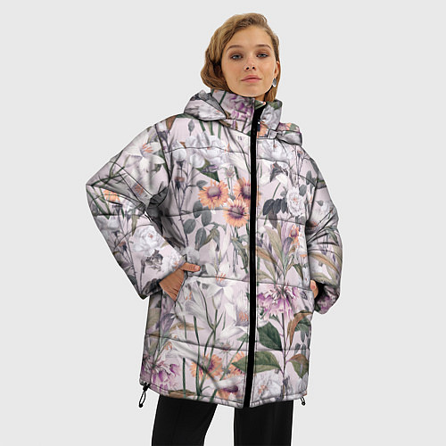 Женская зимняя куртка Цветы Эхинацеи / 3D-Светло-серый – фото 3