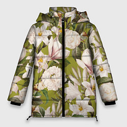 Куртка зимняя женская Цветы Лилии и Астры, цвет: 3D-светло-серый