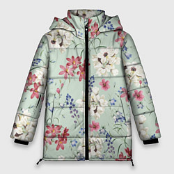 Куртка зимняя женская Цветы Зефирантес и Магнолии, цвет: 3D-черный