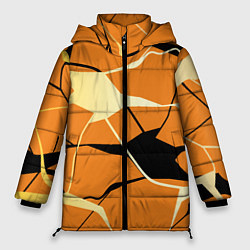 Куртка зимняя женская Абстрактные полосы на оранжевом фоне, цвет: 3D-черный