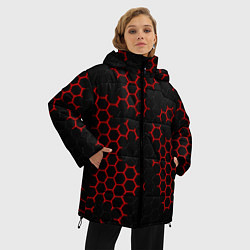 Куртка зимняя женская НАНОКОСТЮМ Black and Red Hexagon Гексагоны, цвет: 3D-черный — фото 2