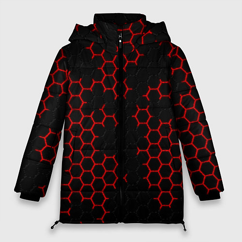 Женская зимняя куртка НАНОКОСТЮМ Black and Red Hexagon Гексагоны / 3D-Красный – фото 1