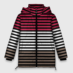 Женская зимняя куртка Красно-коричневый полосатый узор