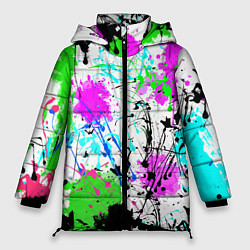 Женская зимняя куртка Неоновые разноцветные пятна и брызги красок
