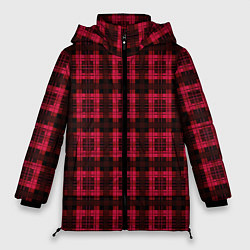 Куртка зимняя женская Красно-черный узор в клетку шотландка, цвет: 3D-светло-серый