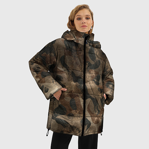 Женская зимняя куртка Камуфляж с потёртостями - Буря в пустыне / 3D-Светло-серый – фото 3
