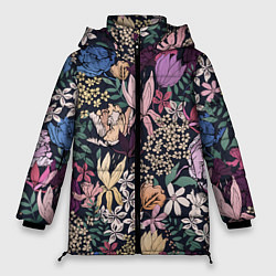 Куртка зимняя женская Цветы Летние В Цветущем Саду, цвет: 3D-черный