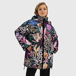 Куртка зимняя женская Цветы Летние В Цветущем Саду, цвет: 3D-черный — фото 2