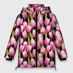 Куртка зимняя женская Цветы Розовые Тюльпаны, цвет: 3D-светло-серый