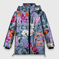 Куртка зимняя женская Цветы Пионы и Тигриди, цвет: 3D-светло-серый