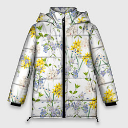 Куртка зимняя женская Цветы Барвинок и Рудбекия, цвет: 3D-красный
