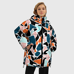 Куртка зимняя женская Абстрактный современный разноцветный узор в оранже, цвет: 3D-красный — фото 2