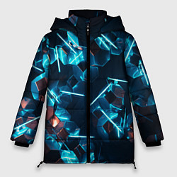 Женская зимняя куртка Неоновые фигуры с лазерами - Голубой