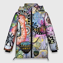 Куртка зимняя женская Подводный цветочно коралловый мир, цвет: 3D-черный