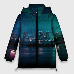 Женская зимняя куртка Неоновый город с рекой - Светло-зелёный