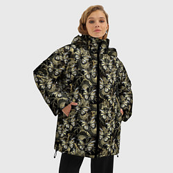 Куртка зимняя женская Бабочки black gold, цвет: 3D-светло-серый — фото 2