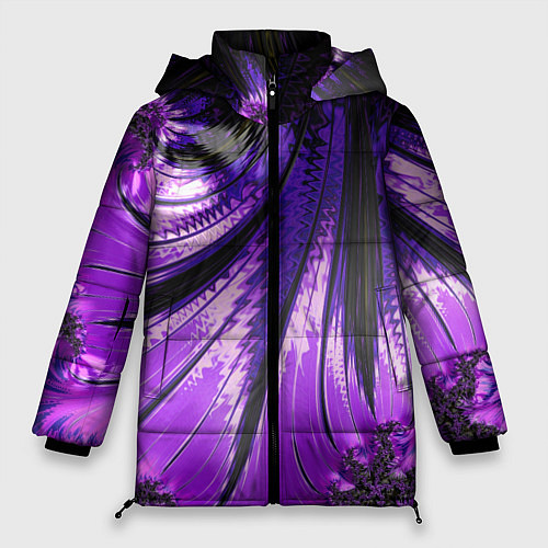 Женская зимняя куртка Неоновый фрактал черный с фиолетовым Абстракция / 3D-Черный – фото 1