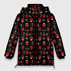 Женская зимняя куртка Красные Божьи коровки на черном фоне ladybug