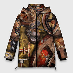Куртка зимняя женская Механистическая композиция из шестерёнок и цепей С, цвет: 3D-красный