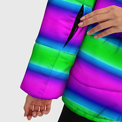 Куртка зимняя женская Зеленый и фиолетовые яркие неоновые полосы striped, цвет: 3D-красный — фото 2