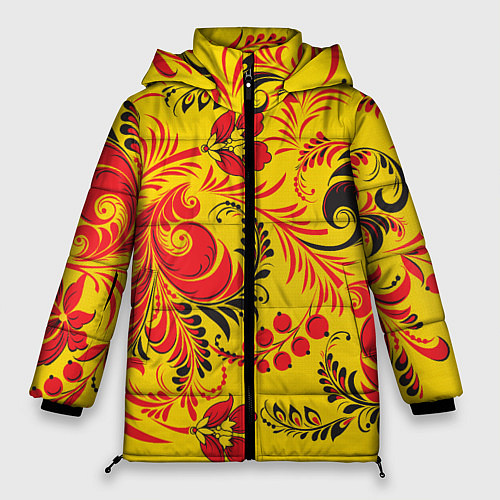 Женская зимняя куртка Хохломская Роспись Цветы / 3D-Черный – фото 1