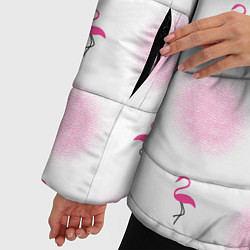 Куртка зимняя женская Фламинго и круги на белом фоне, цвет: 3D-светло-серый — фото 2