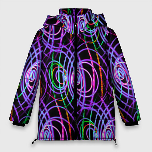 Женская зимняя куртка Неоновые круги и линии - Фиолетовый / 3D-Черный – фото 1