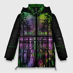 Куртка зимняя женская Неоновое здание ночью - Зелёный, цвет: 3D-светло-серый